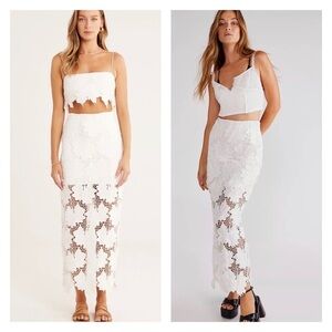 RUMER x FREE PEOPLE Tropez White Crochet Lace Maxi Skirt Medium NWT